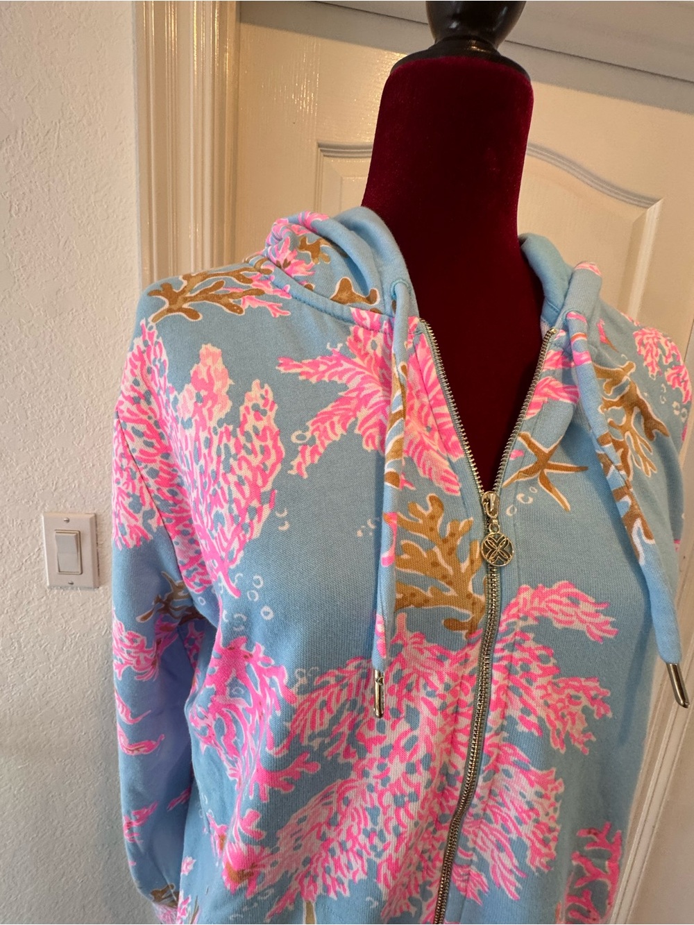 NWOT Lilly Pulitzer Sz XL Avida Zip-up Terry Hoodie Multi Royal Coral - Picture 5 of 10